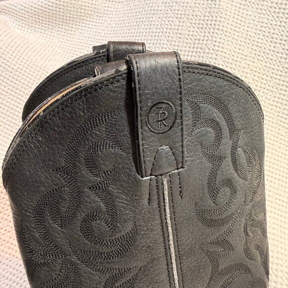 Tony Lama Black Leather Stitched Detail Almond Toe Cowboy Boots Size 8.5 EE main image 5
